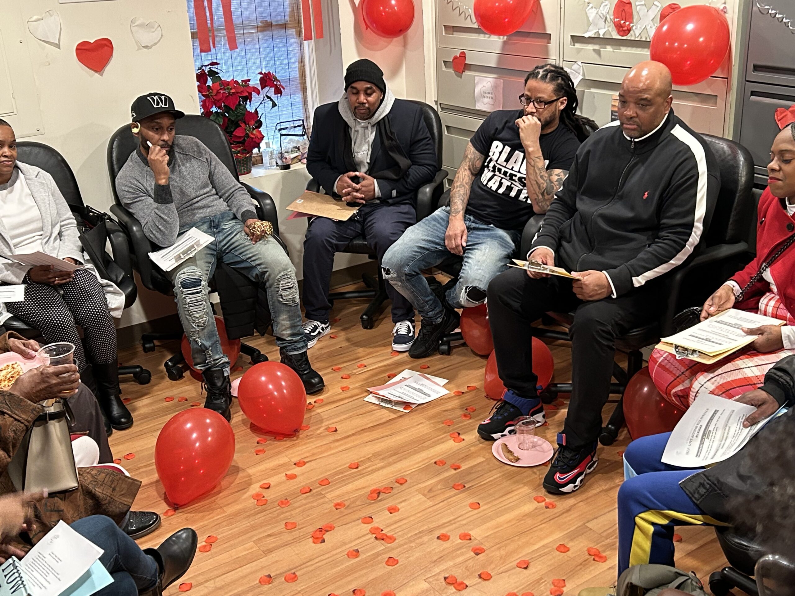 VSC Staying on Track support group captured in Valnetine's Day themed activity