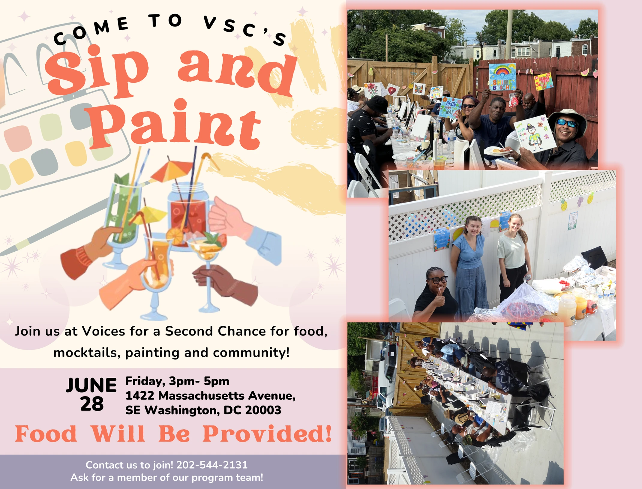Sip and Paint event poster for VSC in June 2024