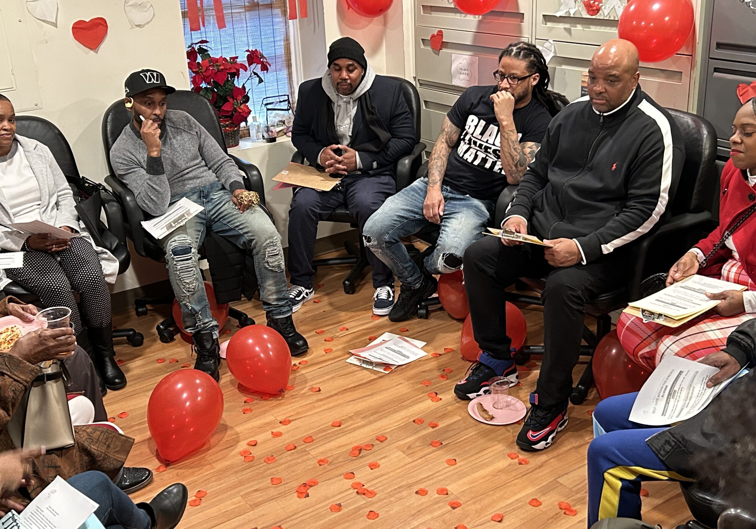 VSC Staying on Track support group captured in Valnetine's Day themed activity